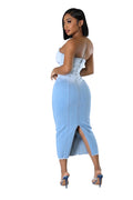 Strapless Denim Jean Midi Dress by The House of Stylez