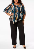NY Collection Womens Print Overlay Jumpsuit, Size 3XP by Vanessa Jane