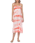 Raviya Womens Coral Tie Dye Stretch Tie Ruffled Midi Dress Smocked Adjustable by Vanessa Jane