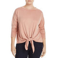 Elan Women's Plus Tie Front Crew Neck Pullover Top by Vanessa Jane