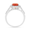 4.11 Ct Oval Lab Created Peach Sapphire and Moissanite Prong Silver Halo Statement Ring by Fine Color Jewels