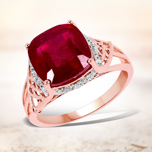 14K Rose Gold Plated 5.54 Carat Genuine Glass Filled Ruby & White Topaz .925 Sterling Silver Ring by Bids.com