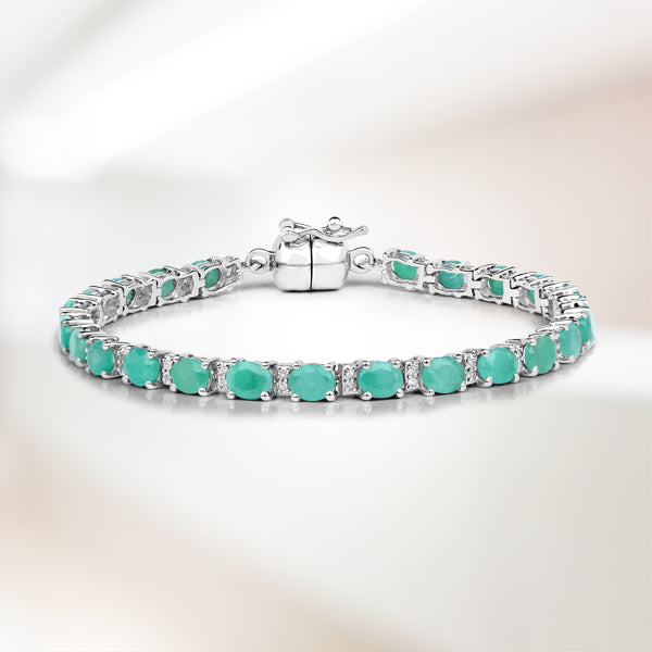 6.96 Carat Genuine Emerald and White Topaz .925 Sterling Silver Bracelet by Bids.com