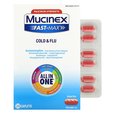 MUCINEX Fast-Max Cold & Flu All-in-One Maximum Strength Caplets, 20 Count by Pasteur Pharmacy