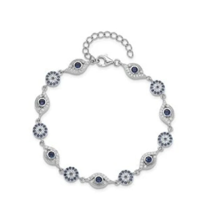 CZ Silver Evil Eye Bracelet by Fine Color Jewels