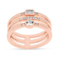 0.35 Ct Round White Sapphire and White Topaz Flush Silver Three Band Ring by Fine Color Jewels