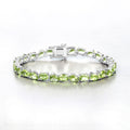 Green Peridot Prong Silver Box Clasp Tennis Bracelet by Fine Color Jewels