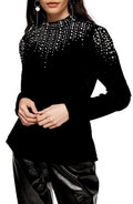 Topshop Womens Velvet Embellished Top, Black, Size 6 US by Vanessa Jane