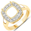 0.48 Carat Genuine White Diamond 14K Yellow Gold Semi Mount Ring - holds 8x8mm Cushion Gemstone by Bids.com