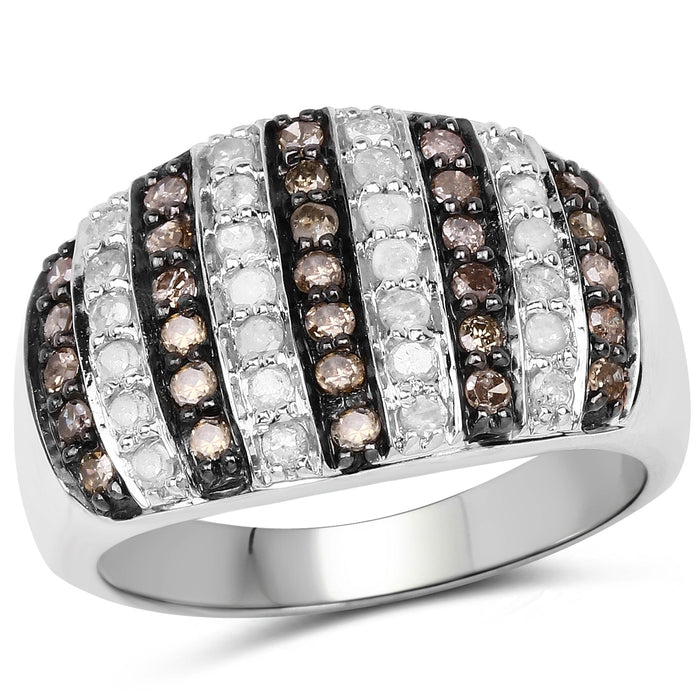 0.83 Carat Genuine Champagne Diamond and White Diamond .925 Sterling Silver Ring by Bids.com