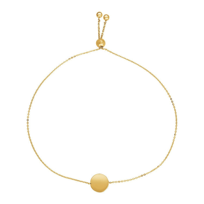Adjustable Bracelet with Shiny Circle in 14k Yellow Gold by Bids.com
