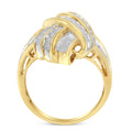 10K Yellow Gold Plated .925 Sterling Silver 1.0 Cttw Round & Baguette Diamond Knot Channel Statement Ring (I-J Color, I2-I3 Clarity) - Size 6 by Bids.com