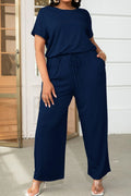 Drawstring Waist Short Sleeve Jumpsuit - Navy by Boutique 23