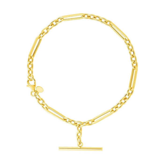 14k Yellow Gold 7 1/5 inch Alternating Oval and Round Chain Bracelet with Toggle by Bids.com