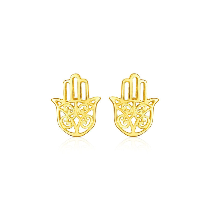 14k Yellow Gold Polished Hand of Hamsa Post Earrings by Bids.com