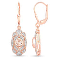 Oval Pink Morganite Bezel 18K Rose Gold Plated Silver Lever Back Dangle Earrings by Fine Color Jewels