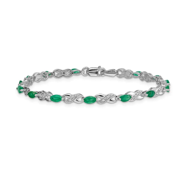 14k White Gold Emerald Infinity 7.25 inch Bracelet by Fine Color Jewels