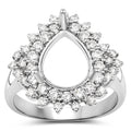 0.89 Carat Genuine White Diamond 14K White Gold Semi Mount Ring - holds 11x9mm Pear Gemstone by Bids.com