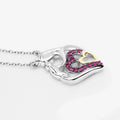 Round Pink Ruby Prong Silver Double Heart Pendant Necklace by Fine Color Jewels