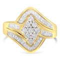 10K Yellow Gold over .925 Sterling Silver Diamond Bypass Cluster Ring (1 Cttw, I-J Color, I2-I3 Clarity) - Size 6 by Bids.com