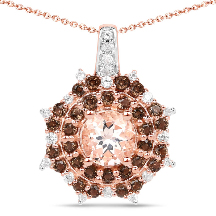 18K Rose Gold Plated 1.61 Carat Genuine Morganite, Smoky Quartz and White Zircon .925 Sterling Silver Pendant by Bids.com