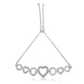 .925 Sterling Silver 1/10 Cttw Round-Cut Diamond Heart-Link Adjustable Bolo Bracelet ( H-I Color, I2-I3 Clarity) - 6"-9" Adjustable by Bids.com