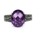 3.96 Carat Genuine Amethyst & Black Diamond .925 Sterling Silver Ring by Bids.com