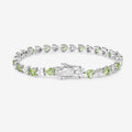 Heart Green Peridot & Diamond Prong Silver Tennis Bracelet by Fine Color Jewels