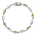 Genuine Peridot Sterling Silver Diamond Bracelet by Fine Color Jewels