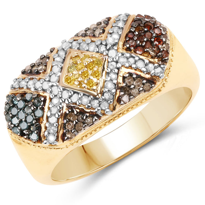 14K Yellow Gold Plated 0.61 Carat Genuine Multi Diamond .925 Sterling Silver Ring by Bids.com