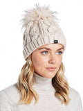 Echo Asiatic Raccoon Fur Pom-Pom Cable-Knit Beanie by Vanessa Jane