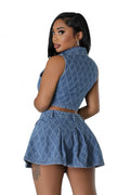 Two Piece Jacquard Denim Crop Top & Mini Skirt Set by The House of Stylez