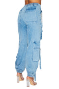 Denim Cargo with Rhinestone Joggers **NO STRETCH** by The House of Stylez