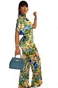 2 PC Mock Neck Short Sleeve High Waisted Wide Leg Set by The House of Stylez