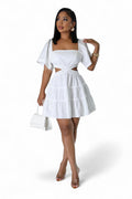 Off or On the Shoulder Cut Out Mini Dress by The House of Stylez