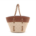 Chanel Matelasse Canvas &amp; Leather Chain Tote Bag Beige x Brown Gold Metal Fittings 1454422 -#2326 by Bolt Boutique