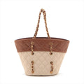 Chanel Matelasse Canvas &amp; Leather Chain Tote Bag Beige x Brown Gold Metal Fittings 1454422 -#2326 by Bolt Boutique