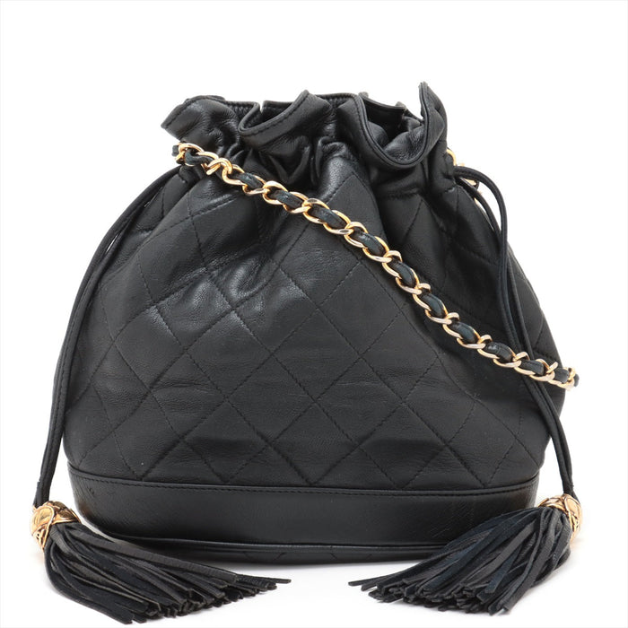 Chanel Matelasse Lambskin Drawstring Bucket Bag Black Gold Metal Fittings #2505 by Bolt Boutique