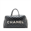 Chanel Logo Matelasse Black Quilted Calfskin Bowler Boston Bag #2504 by Bolt Boutique