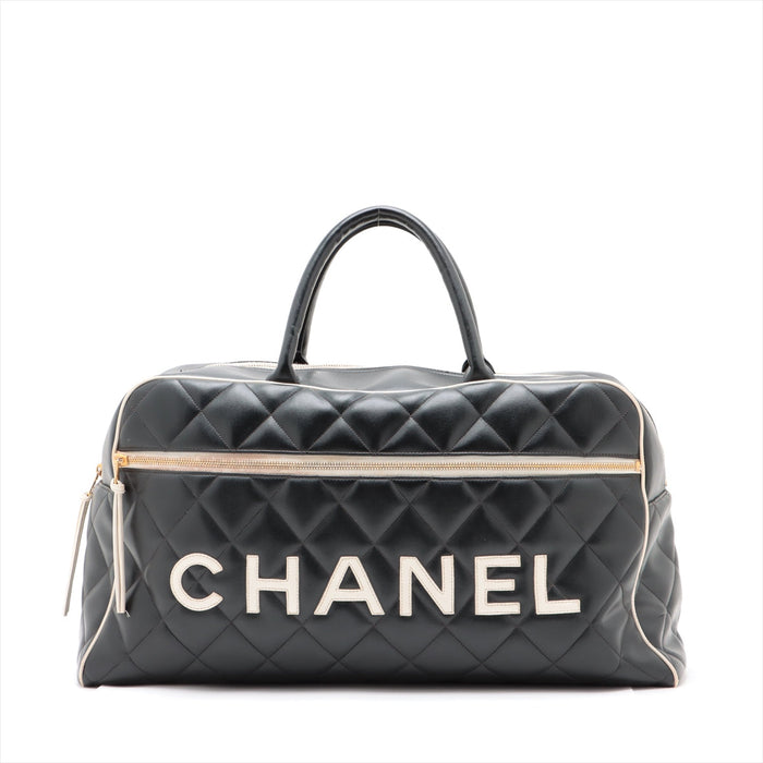 Chanel Logo Matelasse Black Quilted Calfskin Bowler Boston Bag #2504 by Bolt Boutique