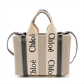 Chloe Woody Small Canvas &amp; Leather 2 Way Handbag Beige x black #2601 by Bolt Boutique