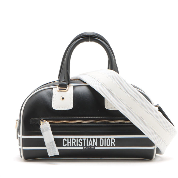 Christian Dior Dior Vibe Zip Bowling Bag Black/White Leather 2 Way #2603 by Bolt Boutique