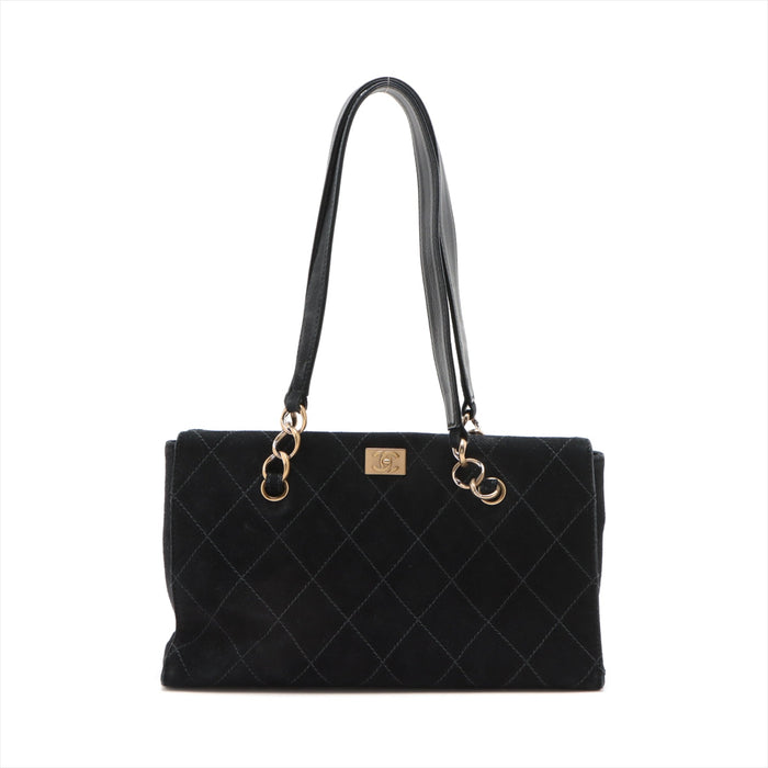 Chanel Black Nubuck Leather Wild Stitch Shoulder Bag Black Gold Metal Fittings 7 Series #2875 by Bolt Boutique