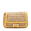 Fendi Nano Bucket Straw & Leather Chain Shoulder Bag Yellow #3260 by Bolt Boutique