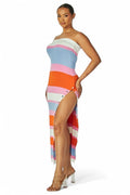Shea Stripe Multicolor Knit Tube Maxi Dress - Light Blue by The House of Stylez