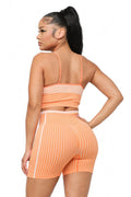 Seamless Striped Top and Biker Shorts Set by The House of Stylez