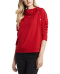 Vince Camuto Womens Red Stretch Ribbed Fold Over Neck with Snaps, Size XL by Vanessa Jane