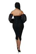 Sweetheart Ruched Midi Dress with Mesh See Thru Sleeves by The House of Stylez