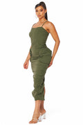 Erin Cargo Pocket Ruched Nylon Tank Dress by The House of Stylez