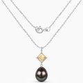 1.65 Ct Square Yellow Citrine Tahitian Pearl Bezel Silver Teardrop Pendant Necklace by Fine Color Jewels